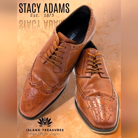 Garrison Wingtip Stacy Adam BrownHand BurnishedLeather  Upper Dress Shoe M Sz 9M - Picture 1 of 16